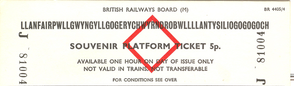 Platform ticket for the station with the longest name in Britain