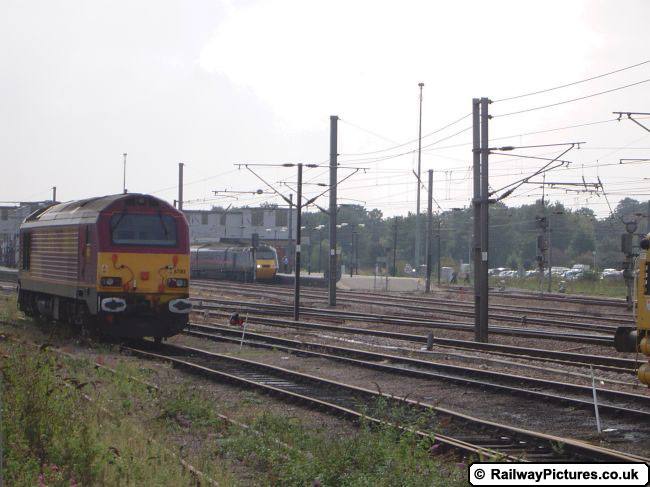 Peterborough station and 67013 and GNER 125 HST